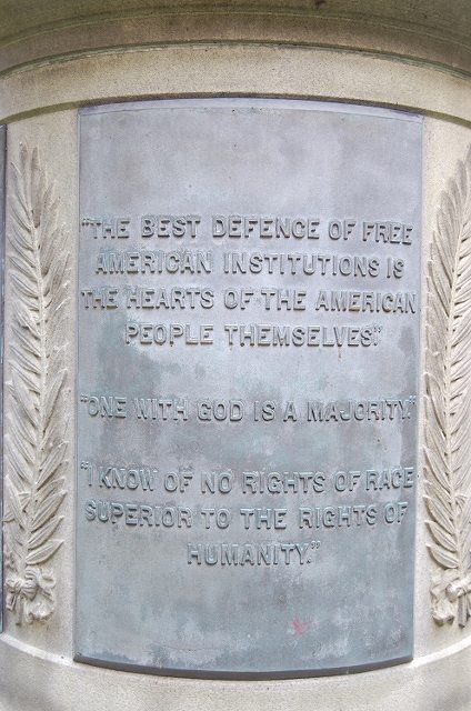 Plaque 2 at base of statue: THE BEST DEFENCE OF FREE AMERICAN INSTITUTIONS IS THE HEARTS OF THE AMERICAN PEOPLE THEMSELVES....